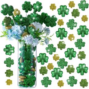 60 Pcs St. Patrick's Day Glitter Foam Vase Fillers Table Decor Foam Shamrocks Filler Gold and Green Glitter Ornaments St Patrick's Day Decorations Crafting Centerpiece Table Scatter, 4 Size