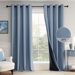 FMFUNCTEX 100% Blackout Beige Curtains for Bedroom/Living Room Darkening Drapes, Cream Linen Textured Curatins 84 Inches Long Farmhouse Thermal Insulated Heavy Curtain, Grommet Top Black Out 2 Panels