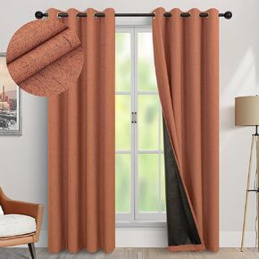 Terracotta Blackout Curtains for Bedroom 84 Inch Length 2 Panels Grommet Fall Drapes Long Linen Boho Black Out Curtain for Living Room Darkening Rustic Western Industrial Farmhouse Rust Burnt Orange