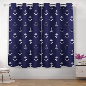 Curtains 42 x 84 inch Blackout Curtains Top Grommet Darkening Window Curtains (2 Panel) for Room Nautical Anchor Navy