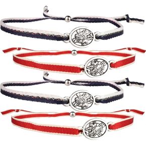 Needzo Red White and Blue St. Michael Ribbon Bracelets, Religious Patriotic Saint Accessories, Adjustable, Set of 4