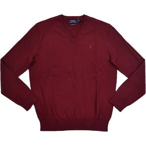 Polo Ralph Lauren Mens Pima Cotton V-Neck Sweater (X-Large, Red)