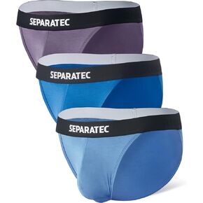 Separatec Mens Bikini Underwear Rayon made from Bamboo Dual Pouch Breathable Sexy Bulge Enhancing Briefs for Men 3 Pack
