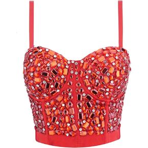 Women's Rhinestone Sparkle Gemstone Push Up Bustier Crop Top Sexy Mesh Breath Party Corset Bra
