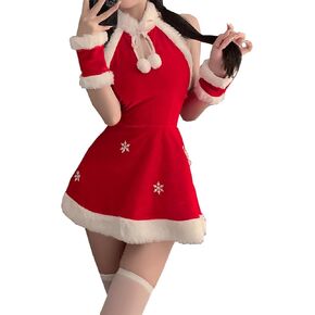 SNOMYRS Women'S Sexy Mrs Claus Costume Sleeveless Red Velvet Elf Dress Christmas Cosplay Lingerie Dress Costumes