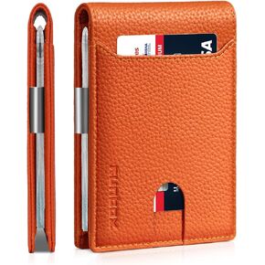 RUNBOX Slim Wallets for Men - Leather Money Clip Mens Wallet - RFID Blocking Front Pocket Bifold Wallet - Minimalist Credit Card Holder with Gift Box