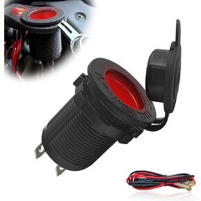 12V Cigarette Lighter Socket, Car Motorcycle Marine ATV RV Lighter Power Outlet Socket Replacement, Waterproof Cigarette Lighter Socket Replacement DIY Kit (RED)