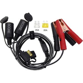 10ft / 3.05m 14 AWG Extension Cord Dual Plug Socket with Battery Clamp 12V/ 24V Battery Clip-On and Cigarette Lighter Adapter