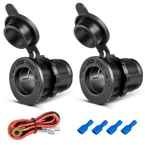 Anina 2pcs Cigarette Lighter Socket DC 12V Power Outlet Socket Replacement with Cover Waterproof Plug with Wire Fuse for Car Marine Motorcycle ATV RV 12V/24Volt Lighter Power