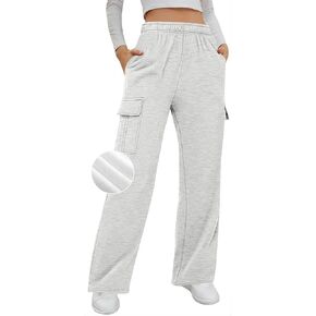 Womens Casual High Waisted Cargo Sweatpants Fleeced Baggy Workout Joggers