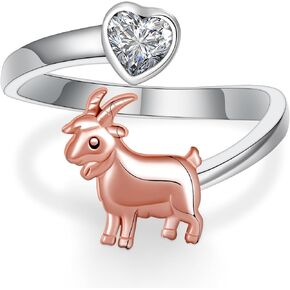 Goat Gifts Goat Ring 925 Sterling Silver Cute Goat Open Ring Goat Jewelry Gifts for Women Goat Lovers