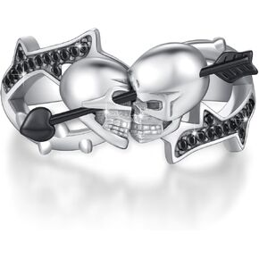 Skull Ring 925 Sterling Silver Adjustable Couple Skull Ring Vintage Gothic Skull Jewelry Gift for Women Men