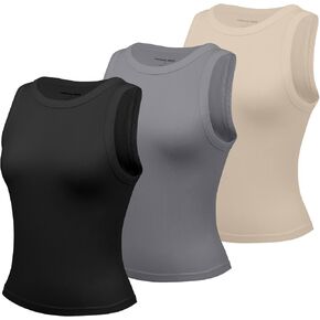 3 Pack Tank Tops for Women, Ribbed Seamless Crew Neck Womens Workout Crop Top Yoga Gym Shirts