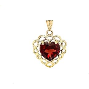 Certified 10k Gold Genuine Garnet Filigree Heart-Shaped Pendant