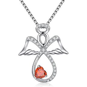 Sterling Silver Infinity Angel Necklace Heart Birthstone Guardian Angel Pendant Jewelry Gifts for Her