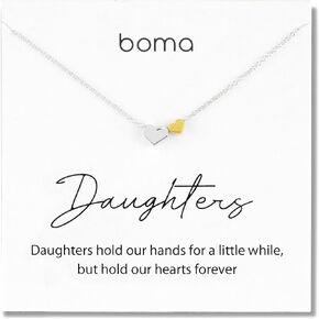 Boma Jewelry Sentiments Collection Daughters Sterling Silver Two Hearts with 14kt Gold Vermiel Necklace, 18 Inches