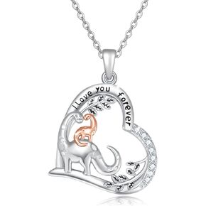 OHAYOO Dinosaur Necklace 925 Sterling Silver Dinosaur Pendant I Love You Forever Dinosaur Jewelry Gifts for Daughter Mom