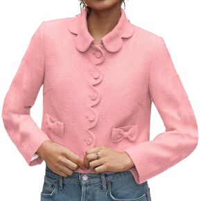 Women's Petal Bow Tweed Blazers Long Sleeve Cropped Jacket Tops Fall Open Front Office Work Blazer Coats
