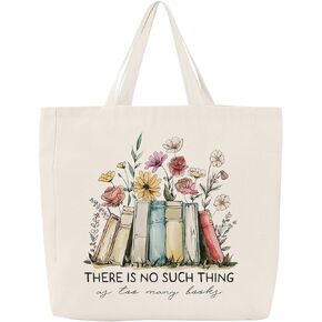 Canvas Book Tote Bag for Women, Book Lover Gifts Bookish Presents, Cute Aesthetic Reading Accessories for Librarian Bookworm