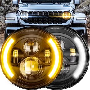 HILLSKING JP Wrangler Headlights,Super Bright 7 Inch led Headlights for jeep jk headlights with DOT, 7 round h6024 led headlightswith H4 H13 Adapter jeep wrangler jk headlights, 2pc (Half halo)
