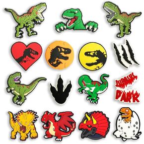 15PCS Dinosaur Shoe Charms for Boys Kids shoe Decoration PVC Decoration for Shoes Bracelets Dinosaurs Themed Party Favor