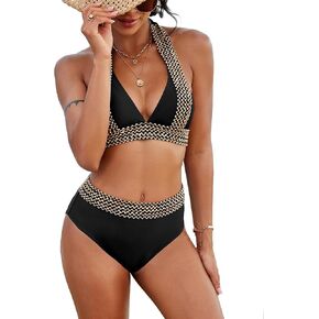 2 Piece High Waisted Bikini Sets for Women Sexy Halter V Neck Swimsuits Full Coverage Bathing Suits Tummy Control