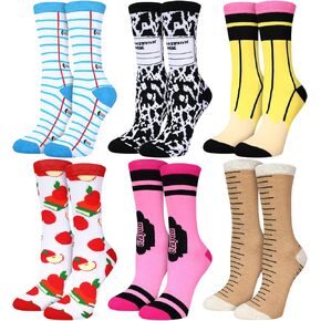 6 Pairs Teacher Gifts Teacher Socks Women Novelty Gift for Teachers Funny Women Casual Crew Socks for Teacher Apple Pencil Crayon Socks Back to School Teacher Appreciation Gift