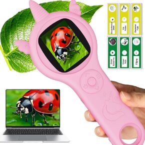 Microscope for Kids, 4X Handheld Kids Microscope with 8 Adjustable LED Lights, 2'' LCD Screen Mini Portable Microscope for Kids 6-12 Girls&Boys, Back to School Supplies&Christmas Birthday Gifts（pink）