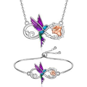 S925 Sterling Silver Hummingbird Necklace Bracelet for Women