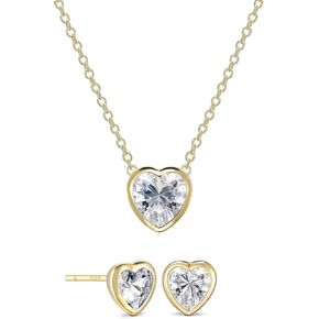 3-4 Ct CZ 925 Sterling Silver Necklace and Earring Sets for Women, Bridesmaid Jewelry Set, Bridal Jewelry Necklace Earrings Set, Silver or Gold Cubic Zirconia Necklace and Earring Set