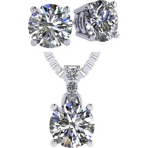 Central Diamond Center Pure Brilliance 4 Prong 4.00cttw Stud Earrings & 2.00ct Solitaire Necklace Jewelry Set (W)
