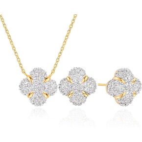 MEVECCO Dainty Gold Earrings Necklace Set For Women 18k Gold Plated Full CZ Flower Handmade Everyday Jewelry
