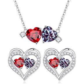 Iefil Double Birthstone Earrings and Double Birthstone Necklace Set
