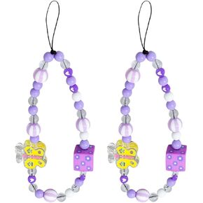 2Pcs Phone Charms Strap Beaded Phone Lanyard Wrist Straps Chain Handmade Cute Fixed Beads Pearl Bracelet for Camera Car Key Cell Phone