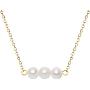 Three Pearl Bar Choker Necklace Stainless steel 3 Pearl Bead Necklace Jewelry for Women(Gold, Rose Gold, Silver)