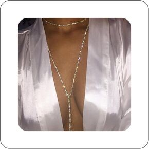 Rhinestones Choker Necklace Long, Crystal Choker Necklaces Sexy Body Jewelry for Women and Girls, Gifts for Women Girls