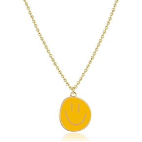 Colorful Smile Pendant Necklace, Christmas Smile Gifts,14K Gold Plated Chain Necklace Preppy Jewelry Trendy Necklace for Women