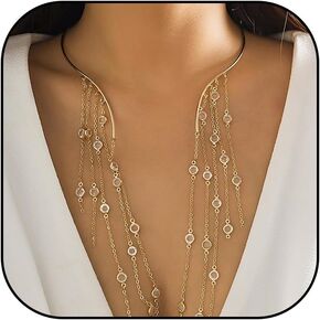 Cuff Necklace for Women Pearl Rhinestone Tassel Charm Necklace Dainty Gold Choker Necklace Round Open Cuff Necklace Collar Necklace Statement Necklace for Women