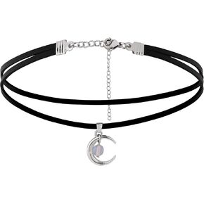 Sacina Women's Gothic Boho Layered Crescent Moon Necklace, Black, Zinc, 12.9 inches, New Year Jewelry Gift