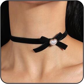 Black Bow Necklace with Pearls Red Bow Choker Necklace Cute Bow Jewelry Ribbon Necklace Black Bow Choker for Women Red Bow Necklace Bow Stuff
