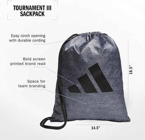 adidas Tournament 3 Sackpack Draw String Bag, Jersey Onix Grey/Black, One Size in Saudi Arabia