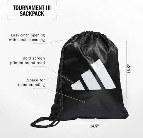 adidas Tournament 3 Sackpack Draw String Bag, Jersey Onix Grey/Black, One Size in Saudi Arabia