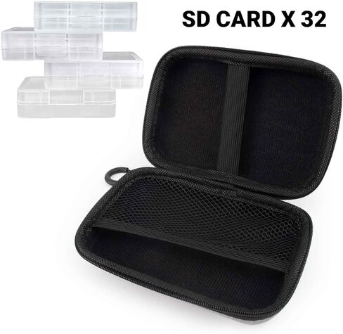 32-Slot black Portable SD Card Holder with 4 Individual Clear Plastic Memory Card Cases, SD Card Case with EVA Nylon Surface, Waterproof and Shockproof SD Card Storage for SD Cards in Saudi Arabia