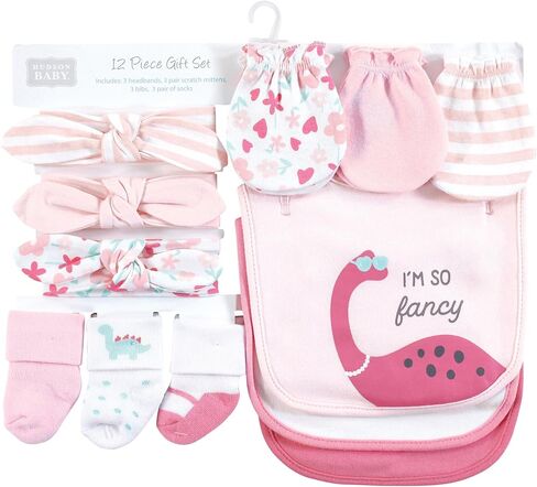 Hudson Baby Baby Girls Caps or Headbands, Bibs, Mittens and Socks 12pc Set, Safari, 0-6 Months in Saudi Arabia