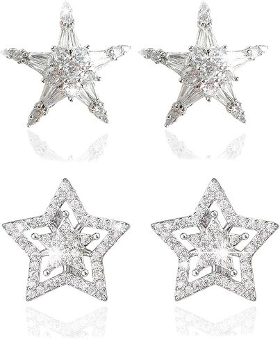 Star Earrings - Silver Star Earrings Hypoallergenic Cubic Zirconia Stud Earrings for Men Women Mens Earrings Stud Bling jewelry Gifts in Kuwait