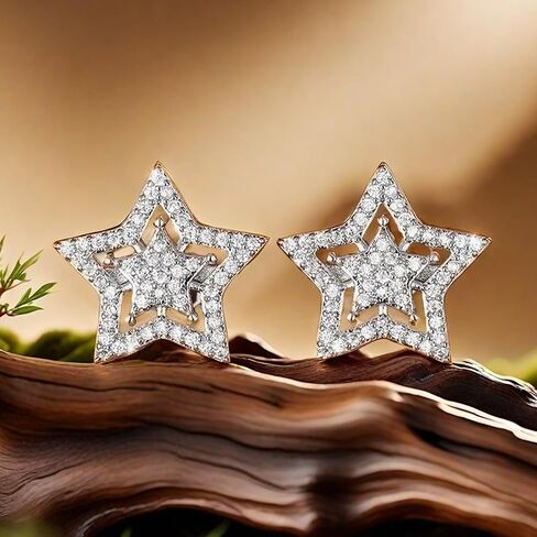 Star Earrings - Silver Star Earrings Hypoallergenic Cubic Zirconia Stud Earrings for Men Women Mens Earrings Stud Bling jewelry Gifts in Kuwait