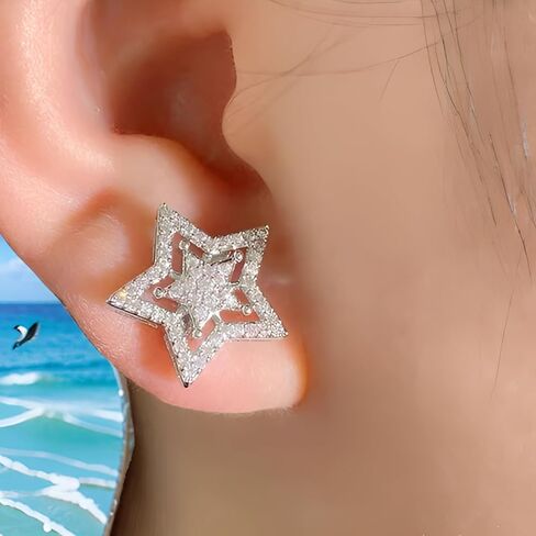 Star Earrings - Silver Star Earrings Hypoallergenic Cubic Zirconia Stud Earrings for Men Women Mens Earrings Stud Bling jewelry Gifts in Kuwait