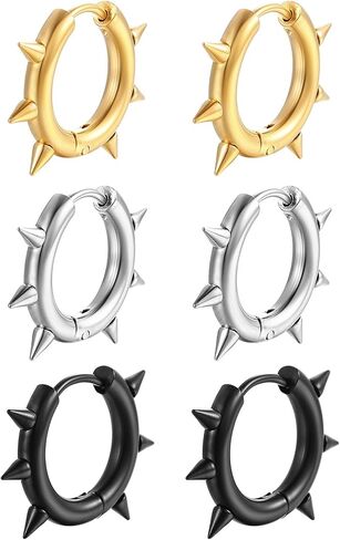Punk Spike Hoop Earrings Huggie Heart Round Gothic Y2K Emo Grunge Rivet Awl Stud Hoop Earring for Men and Women in Saudi Arabia