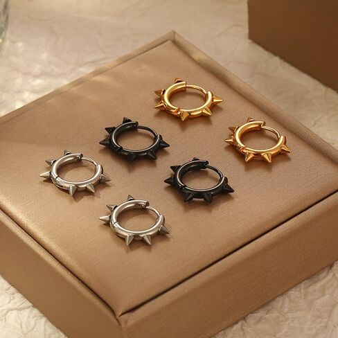 Punk Spike Hoop Earrings Huggie Heart Round Gothic Y2K Emo Grunge Rivet Awl Stud Hoop Earring for Men and Women in Saudi Arabia