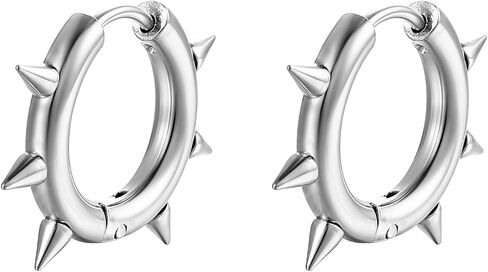 Punk Spike Hoop Earrings Huggie Heart Round Gothic Y2K Emo Grunge Rivet Awl Stud Hoop Earring for Men and Women in Saudi Arabia